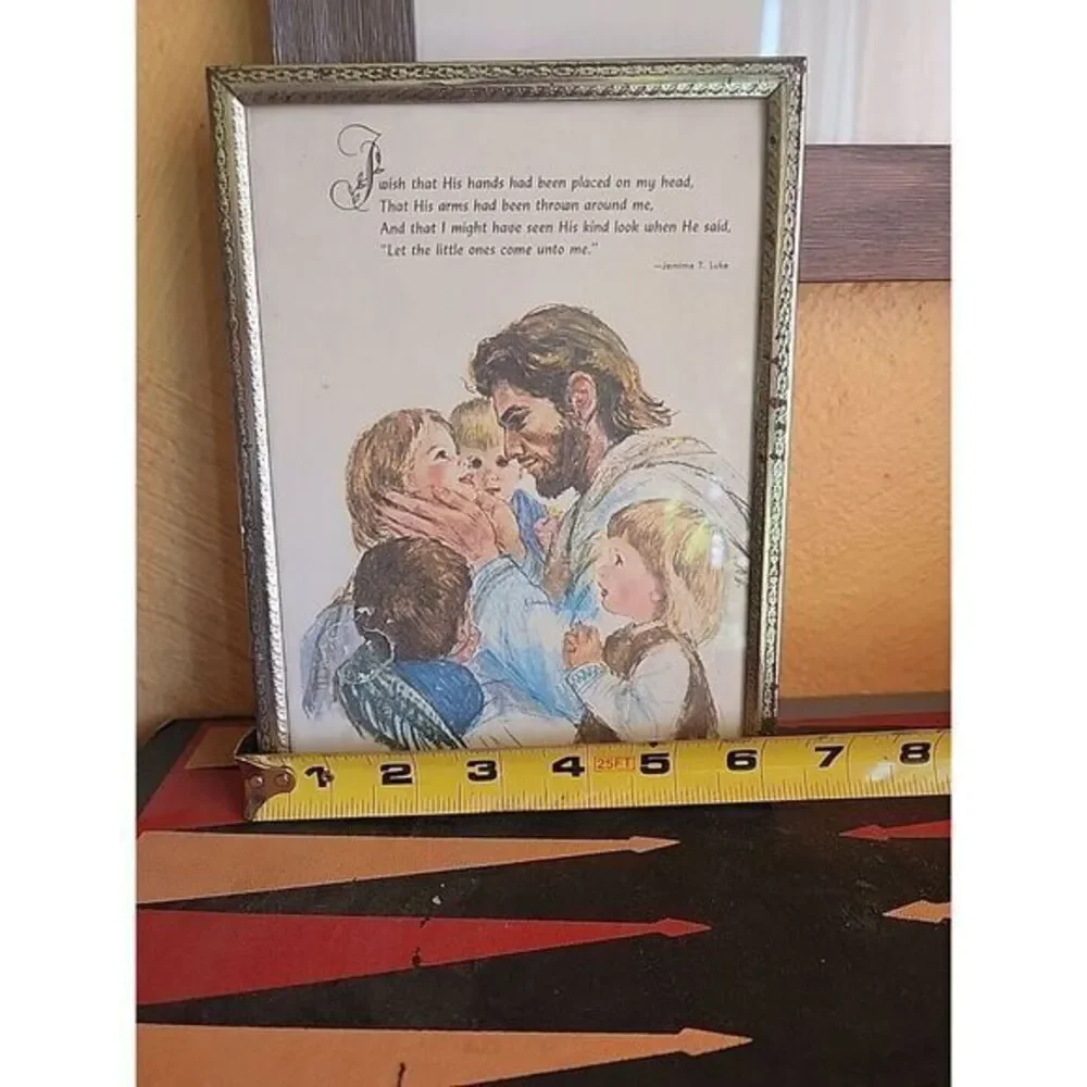 Vintage Jemima T. Luke Jesus With Children Plaque Picture Wall Hanging Religious